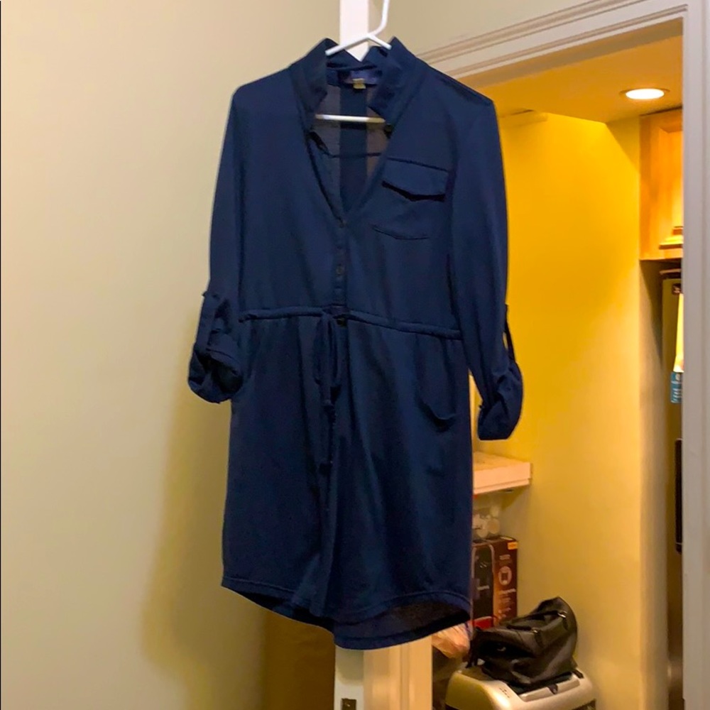 Navy Dress with adjustable sleeves and tie waist